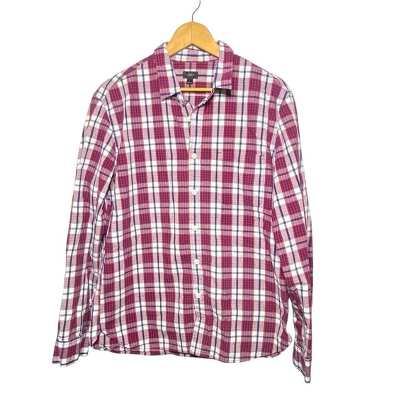 J. Crew Flannel Shirt Men's L Red Plaid Button Down Long Sleeves Outdoors Casual - Picture 1 of 12